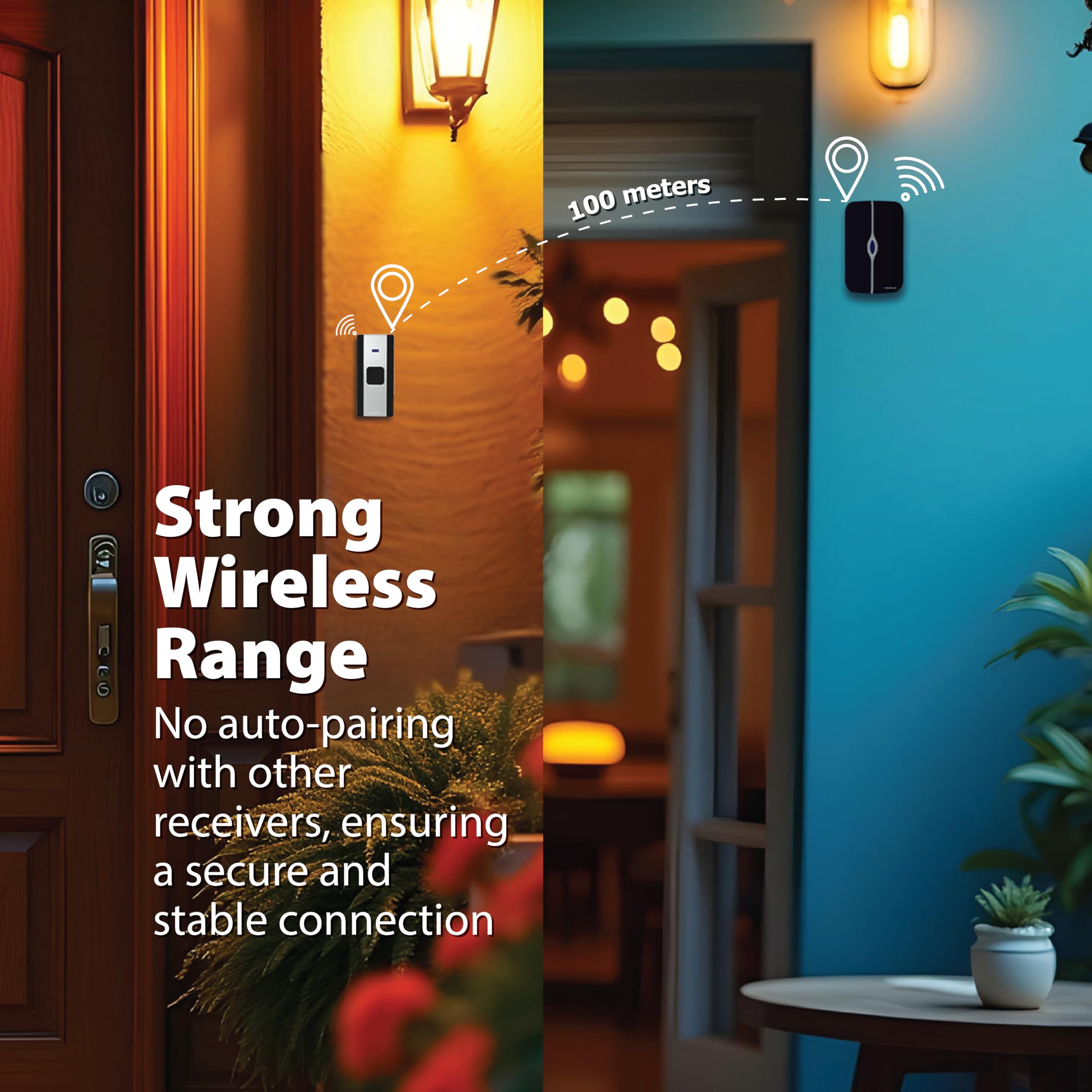 Havells Tango Wireless Digital Doorbell (White & Black), 25 Chime Melodies, 3 Volume Levels, 100m 433.92MHz Open Air Receiver and Transmitter Range,Loved by Users for LED Stylish and Superb Longevity 4