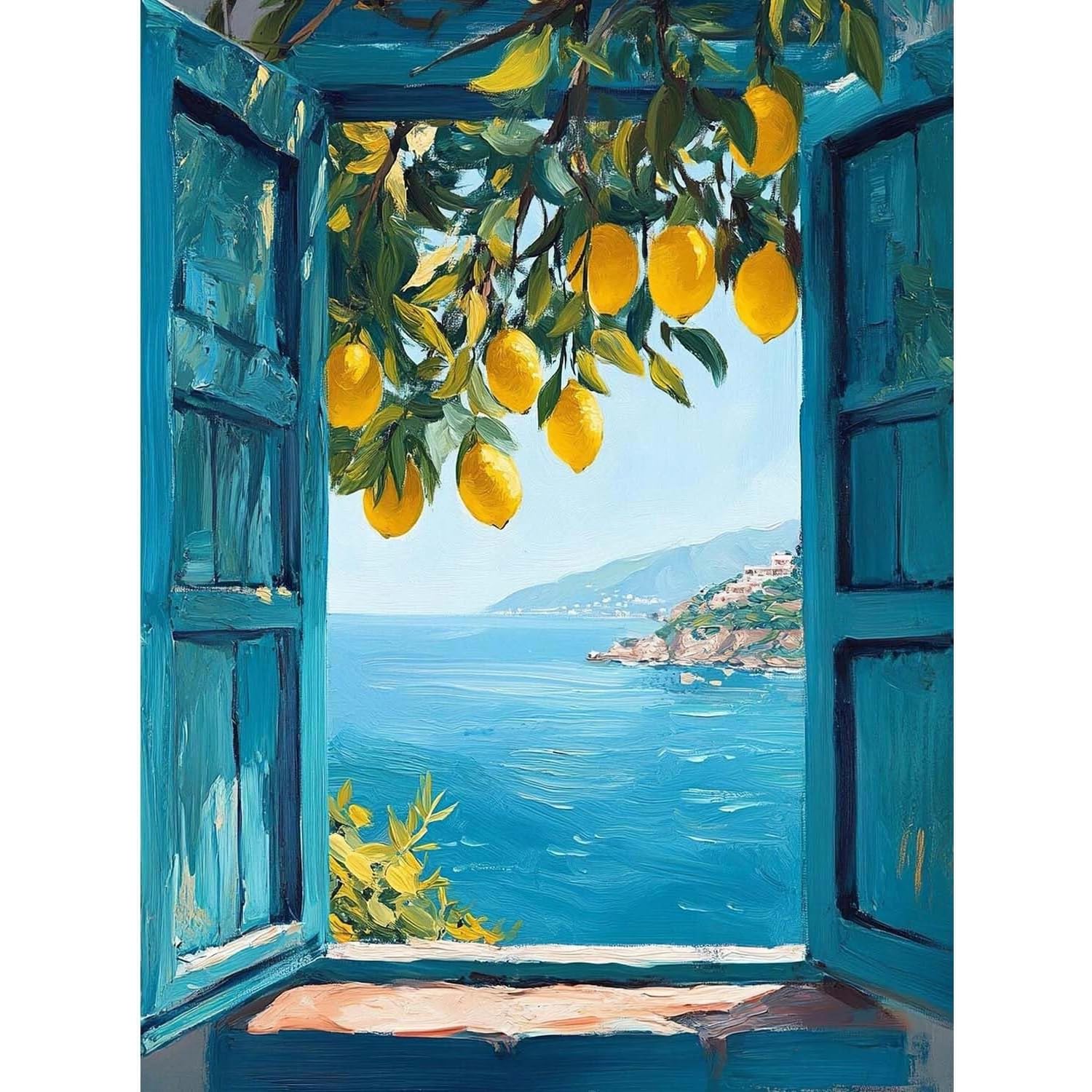 Lemons Diamond Art - Diamond Painting, Coastal Landscape Diamond Art Kits Adults, 5D Diamond Painting Kits for Adults, DIY Arts and Crafts for Relaxation, Home Wall Decor and Gifts 12x16in