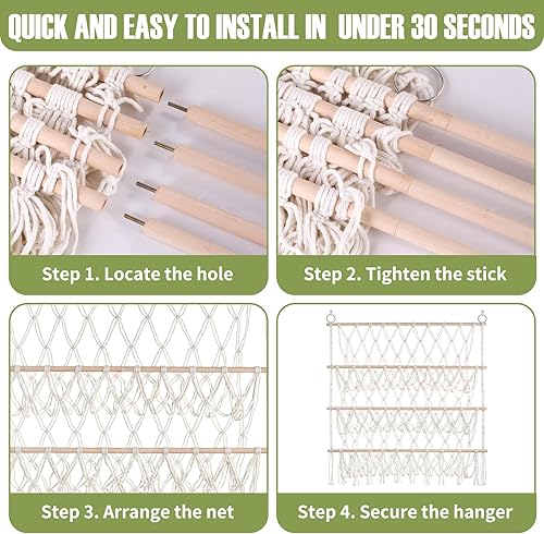 Miniatura 3 de Hamaca grande de almacenamiento para animales de peluche o hamaca de juguete de esquina grande  3 capas ajustables de macramé bohemio soporte de