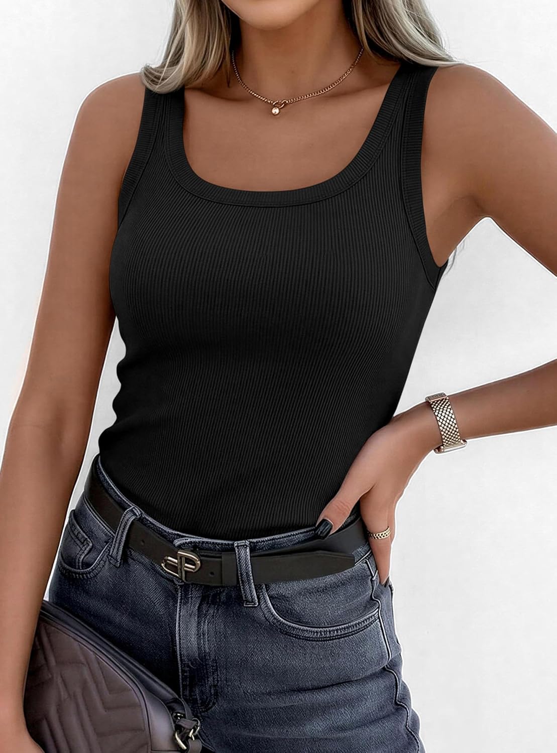 PRETTYGARDEN Tank Tops for Women 2026 Summer Sleeveless Scoop Neck Ribbed Tops Cute Spring Casual Fitted Basic Cami Shirts - Image 3