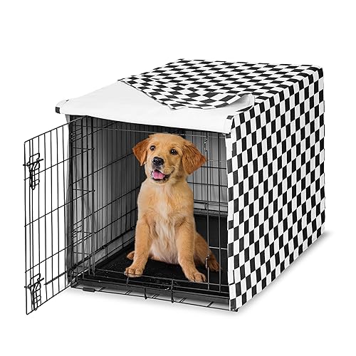 Sweet Jojo Designs 36in. Medium Dog Crate Cover (Black and White Gingham Checkered Plaid) Pet Cage, Kennel Covers (Vintage, Classic, Checkerboard, Geometric, Minimalist, Retro, Racing Flag, White)