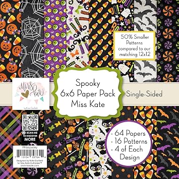 6X6 Pattern Paper Pack - Spooky - for Halloween - Card Making Scrapbook Specialty Paper Single-Sided 6"x6" Collection Includes 64 Sheets - by Miss Kate Cuttables
