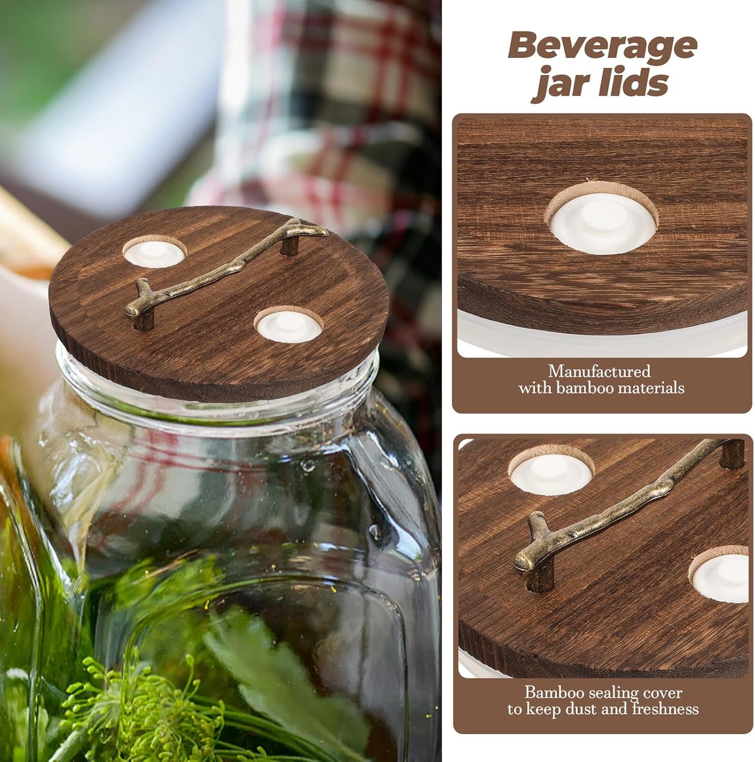 Lid with Manual Exhaust Valve for Glass Beverage Dispenser, 15cm Natural Wood Cap, Sealed Jar Cover for Wine and Drink Storage