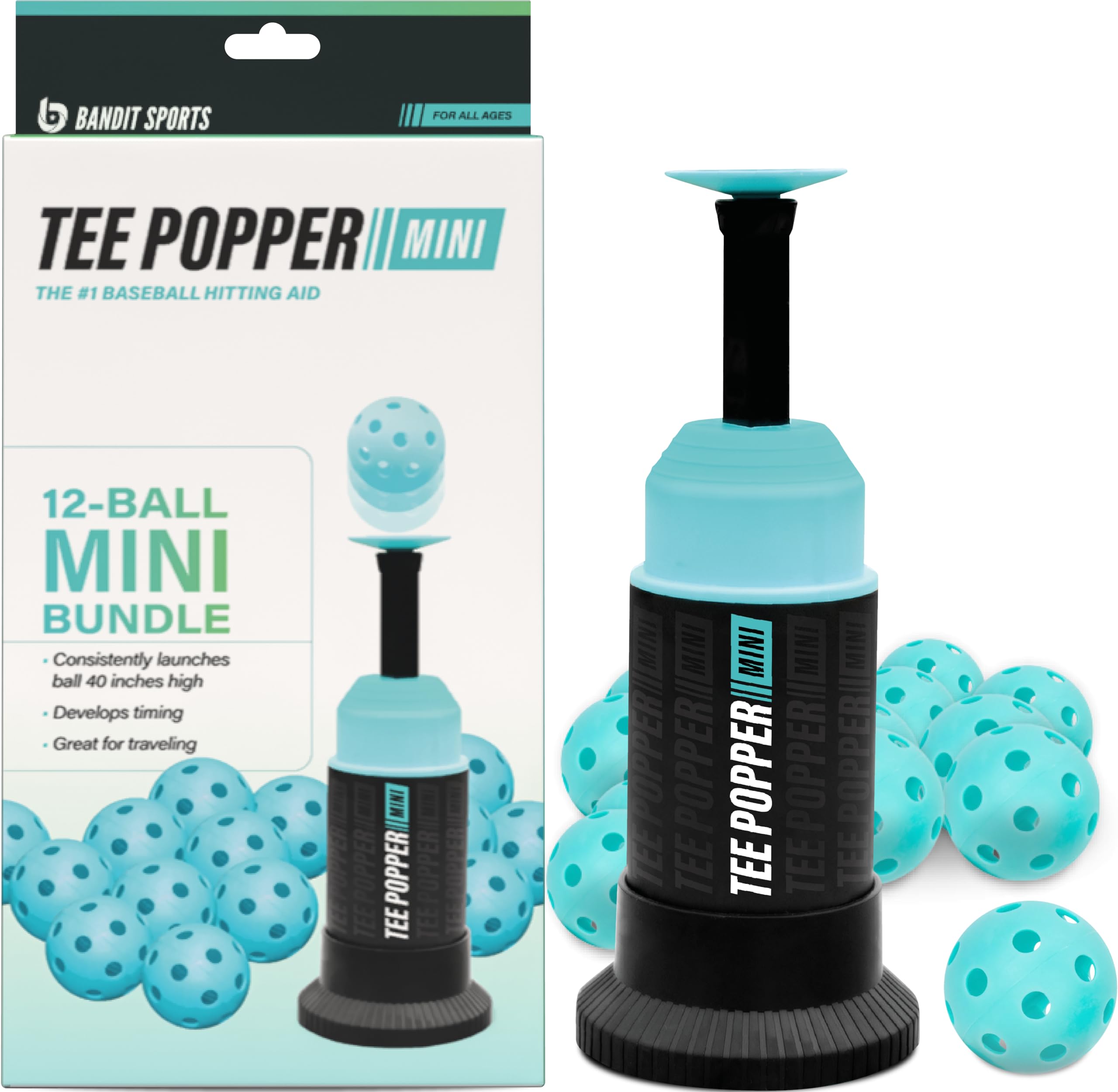 Photo 1 of **NO BALLS**Bandit Sports Baseball Training Tee Popper Mini Bundle, Hitting Tee for Perfect Swings, Batting Equiptment for Practicing Hitting Without a Pitcher (Mini Popper Balls 12 Pack Included)