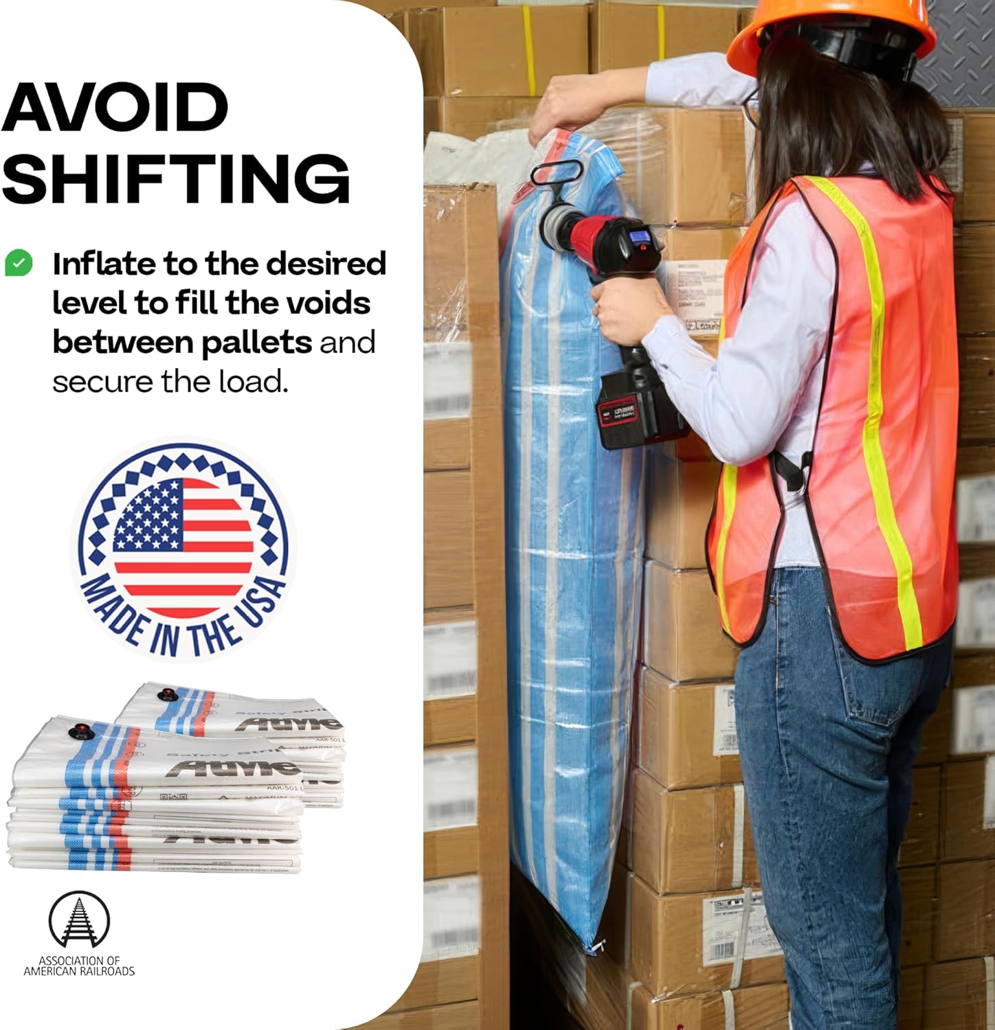 Dunnage Airbags 48" x 84", Pack of 20 - USA-Made Inflatable & Reusable Woven PP Dunnage Bags AtMet - Prevent Cargo Movement & Damage, Shipment Stabilizer for Pallets, Crates & Barrels by IDL Packaging AtMet 48" x 84" Bag Pack of 20