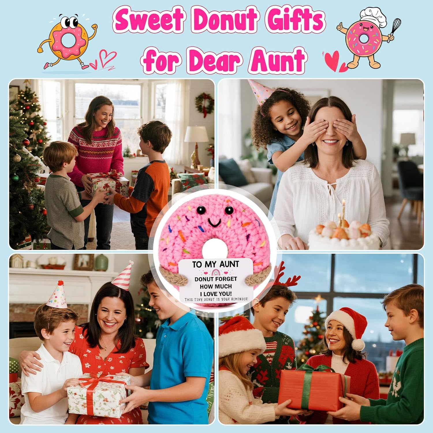 Gifts for Aunt from Niece Valentines - to My Aunt, Valentine Valentines's Day Handmade Crochet Donut Cool Best Aunts Auntie Ever Gift from Nephew Birthday Mothers Day Ester Presents - Image 6