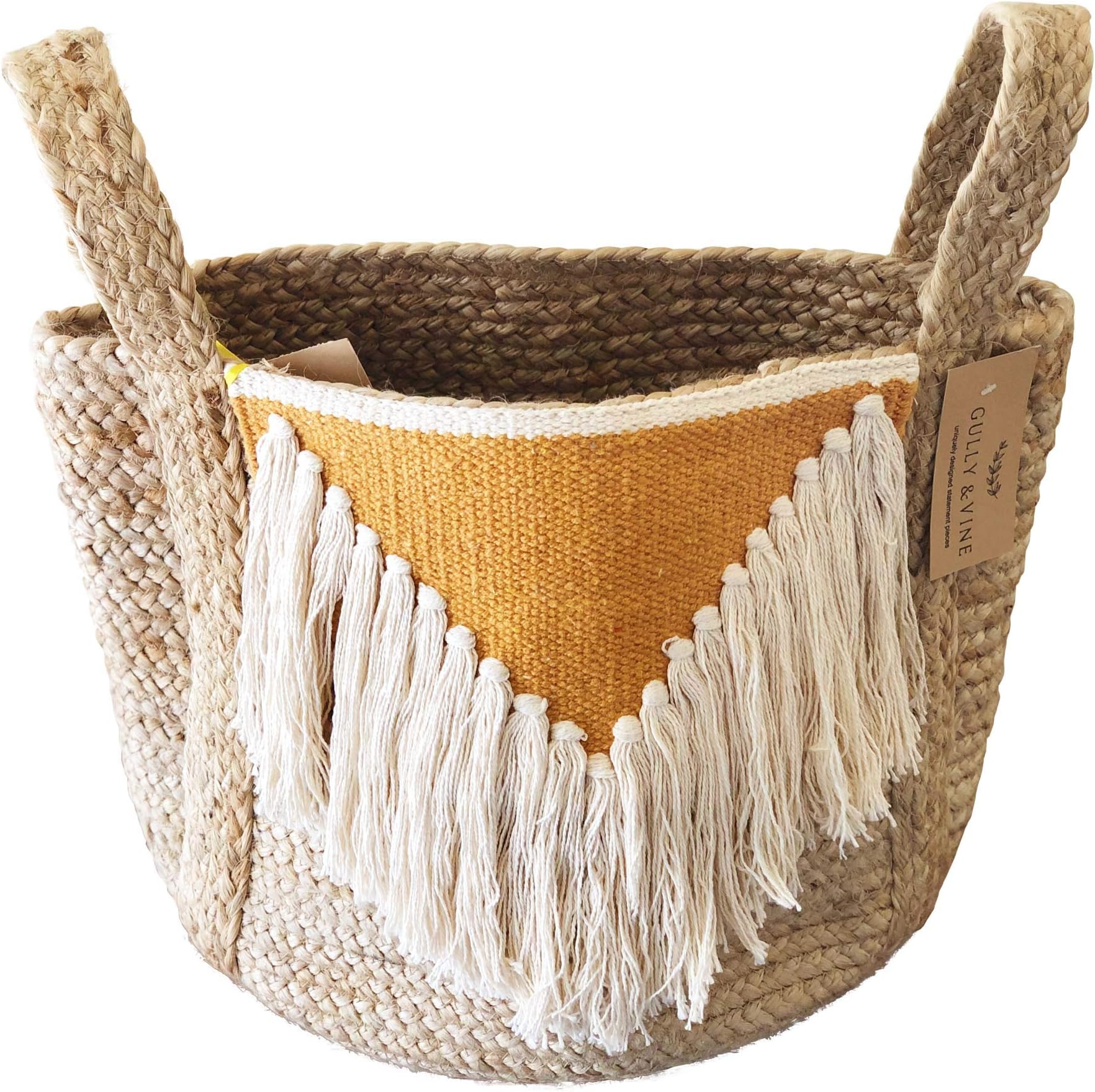 Jute Basket Planter with Handles – Modern Natural Woven Boho Décor Used as Indoor Pot Plant Cover for 11 inch Pot, Storage Organizer, Toys, Laundry – 13 inch x 12 inch H x 14 inch - by Gully and Vine