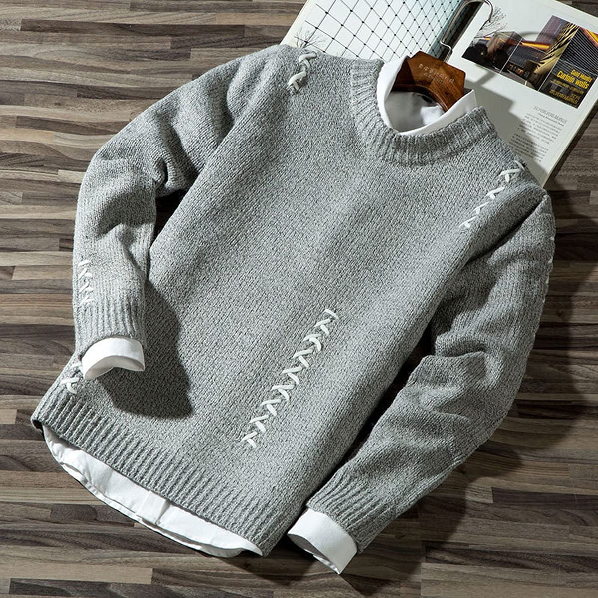 Pull homme gris en coton et ras du cou REDMOND 500