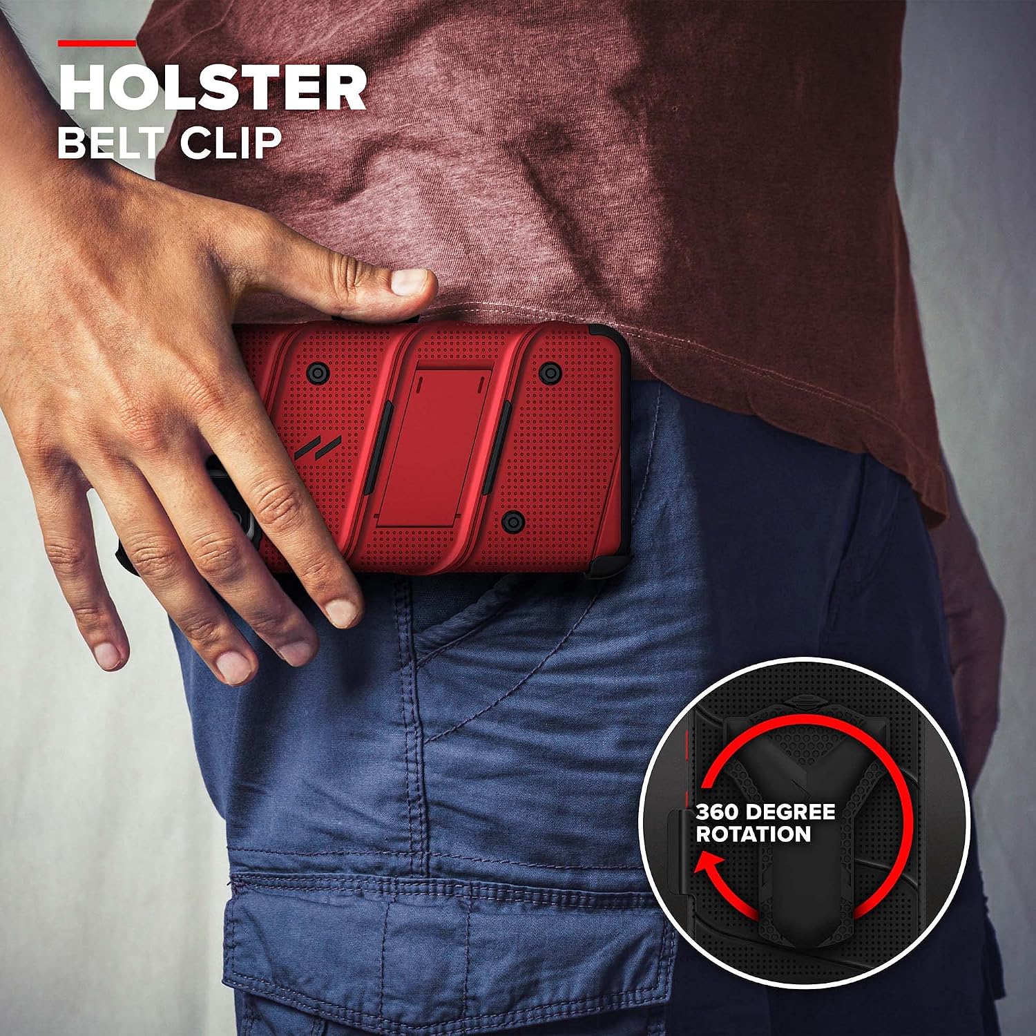 ZIZO Bolt Series for Galaxy A02s Case with Screen Protector Kickstand Holster Lanyard - Red & Black
