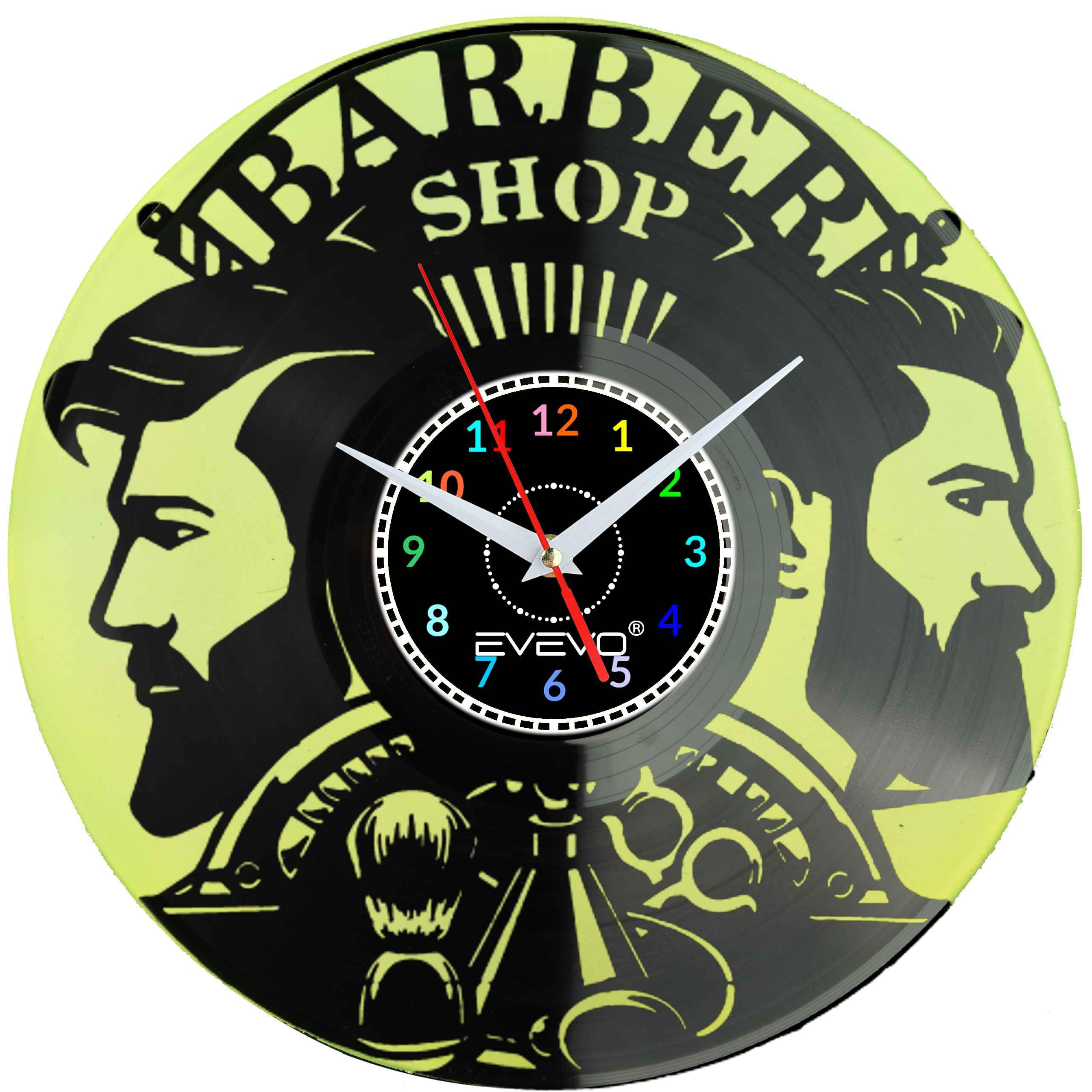 BARBER SHOP GOLIBRODA ZAKLAD ZEGAR ŚCIENNY FLUORESCENCYJNE TŁO PŁYTA WINYLOWA PREZENT UPOMINEK URODZINY EVEVO F0006