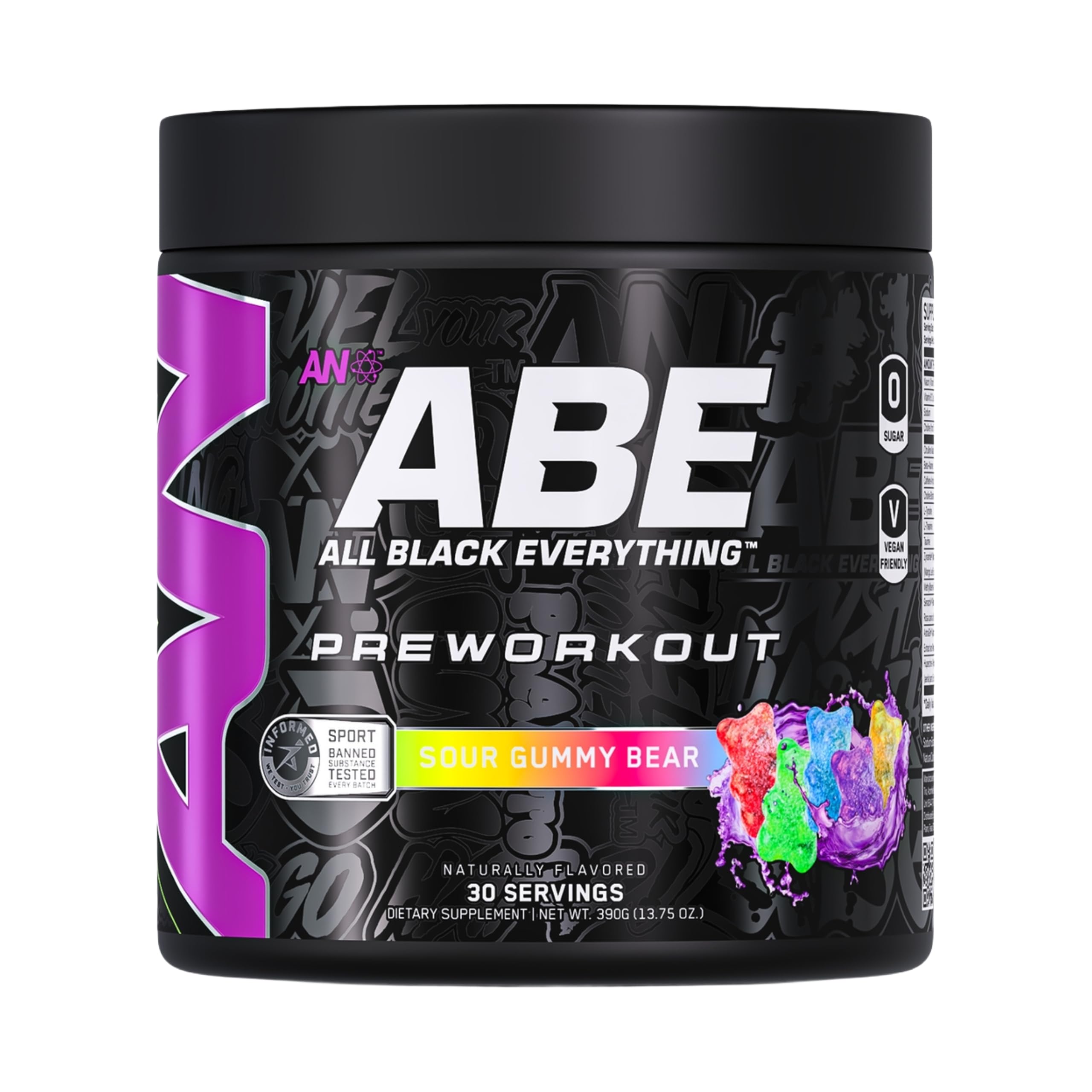 All Black Everything Pre-Workout Powder | Preworkout Energy Drink Mix | 350mg Caffeine | Beta Alanine & Citrulline | Energy Supplement for Men & Women | Sour Gummy Bear | 30 Servings