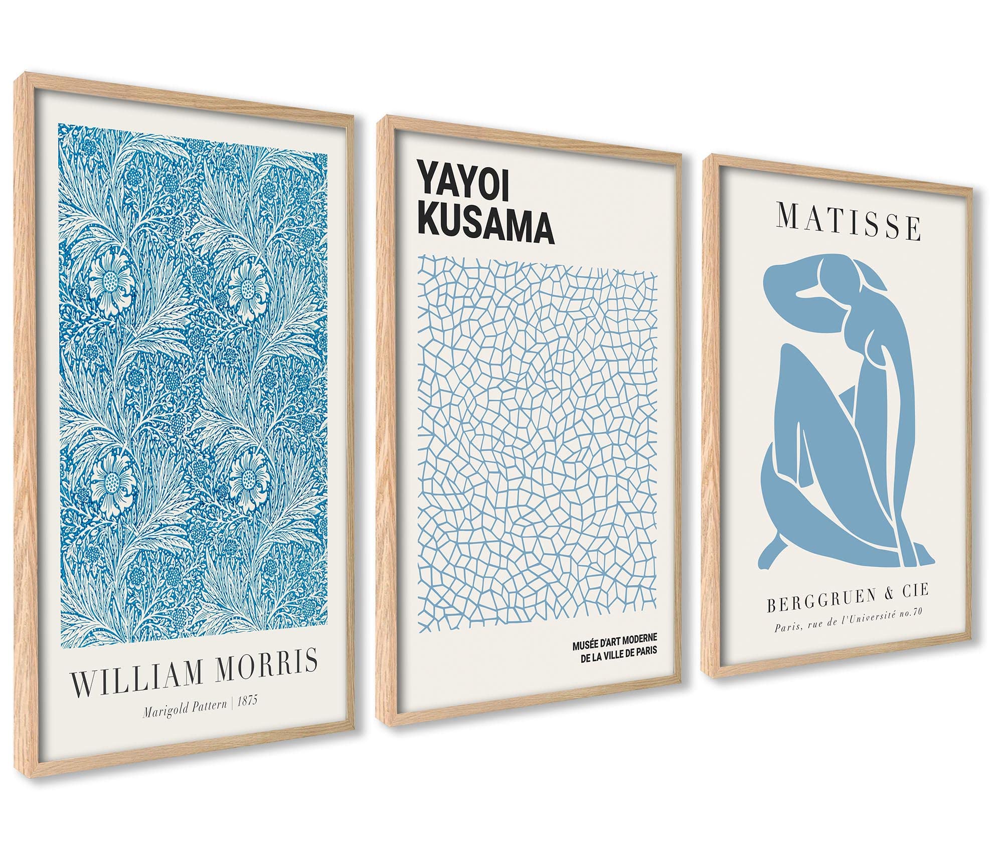 ag.art deco Pictures for Living Room | 50x70 cm Prints for Walls | Canvas Wall Art for Hallway and Stairs | Room Decor | Unframed Posters | Set of 3 Artwork (Vintage Blue Abstract) â image 1