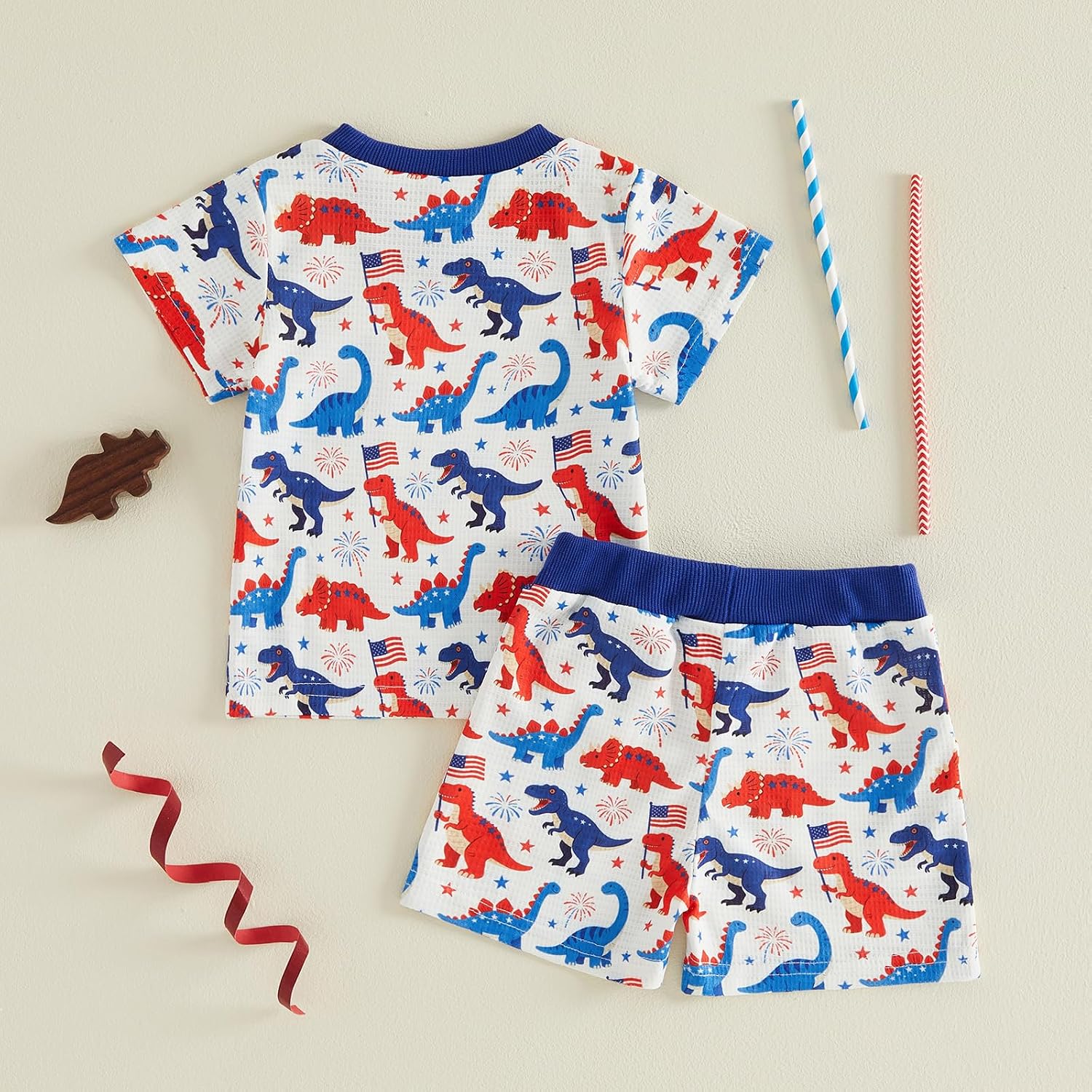 Kids Toddler Boys 4th of July Dinosaur T-Shirt Short Sleeve Top and Shorts Patriotic Independence Day Clothes