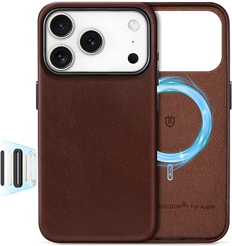 Vista 45 de SHIELDON Funda de cuero genuino para iPhone 17 Pro Max de 6.9 pulgadas 2025, compatible con Magsafe, carga inalámbrica magnética, ajuste delgado