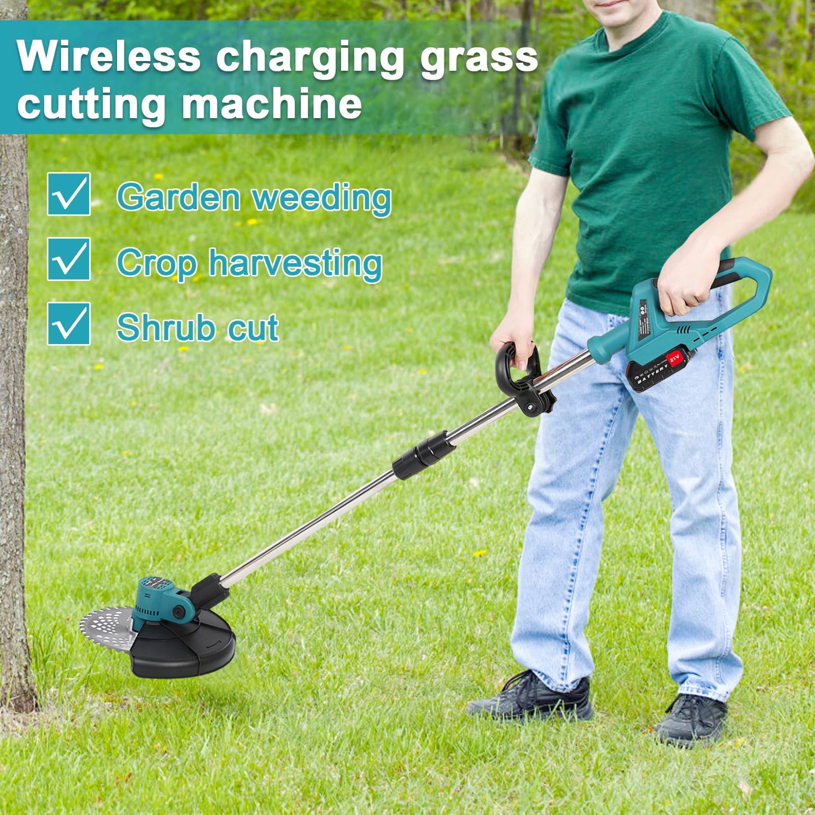 Tosaerba a batteria, tosaerba elettrico con motore brushless, larghezza di taglio 9 pollici, manico telescopico, tosaerba manuale con due batterie, manico regolabile per piccoli giardini 1