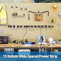Vista 4 de 12 Outlet Long Power Strips Heavy Duty Garage Workshop Multi Wide Industrial Power Strip Surge Protector with 4ft Cord, ETL Certified, 1875W, Black
