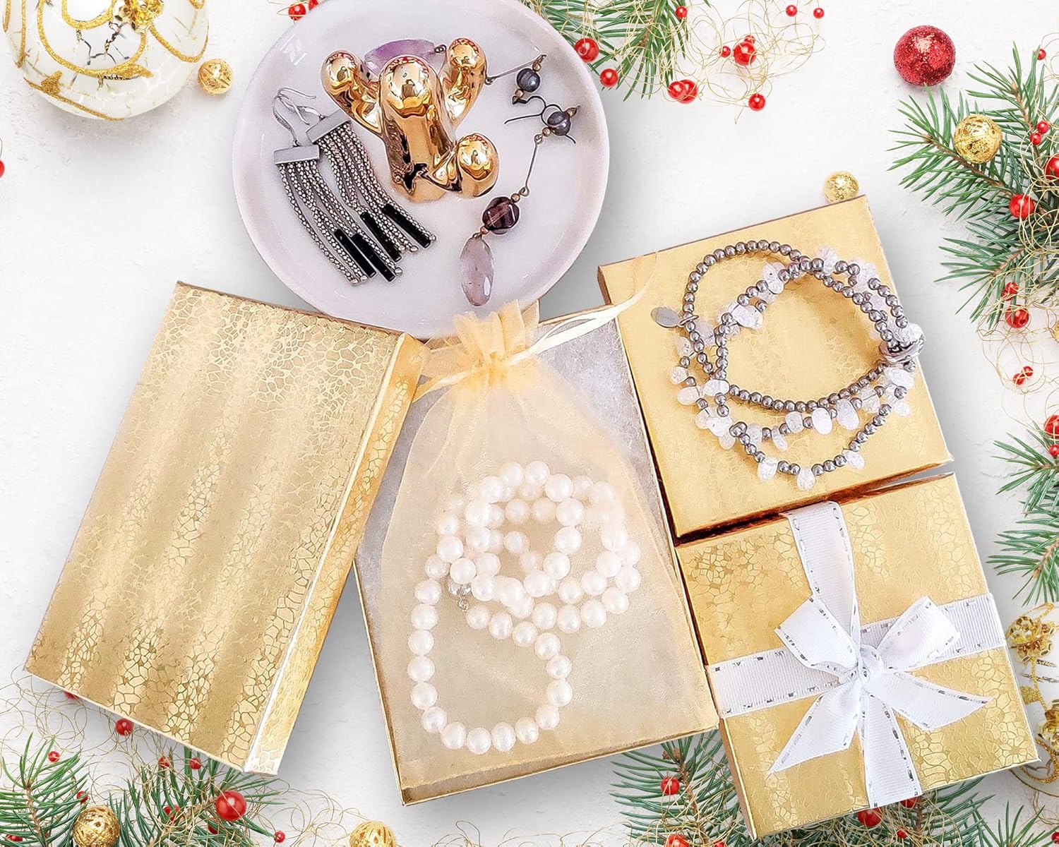 TheDisplayGuys - 25-Pack #82 Kraft Paper Cardboard Gift Boxes/Jewelry Cases w. Cotton Padding & Lid - Gold Foil - (8.0" x 2.0" x 1.0") - Image 3