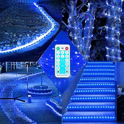 Miniatura 22 de Cuerda de luces LED de 196 pies, 600 luces LED para exteriores, impermeable, con control remoto, 196.9 ft, funciona con energía solar, 8 modos, luz