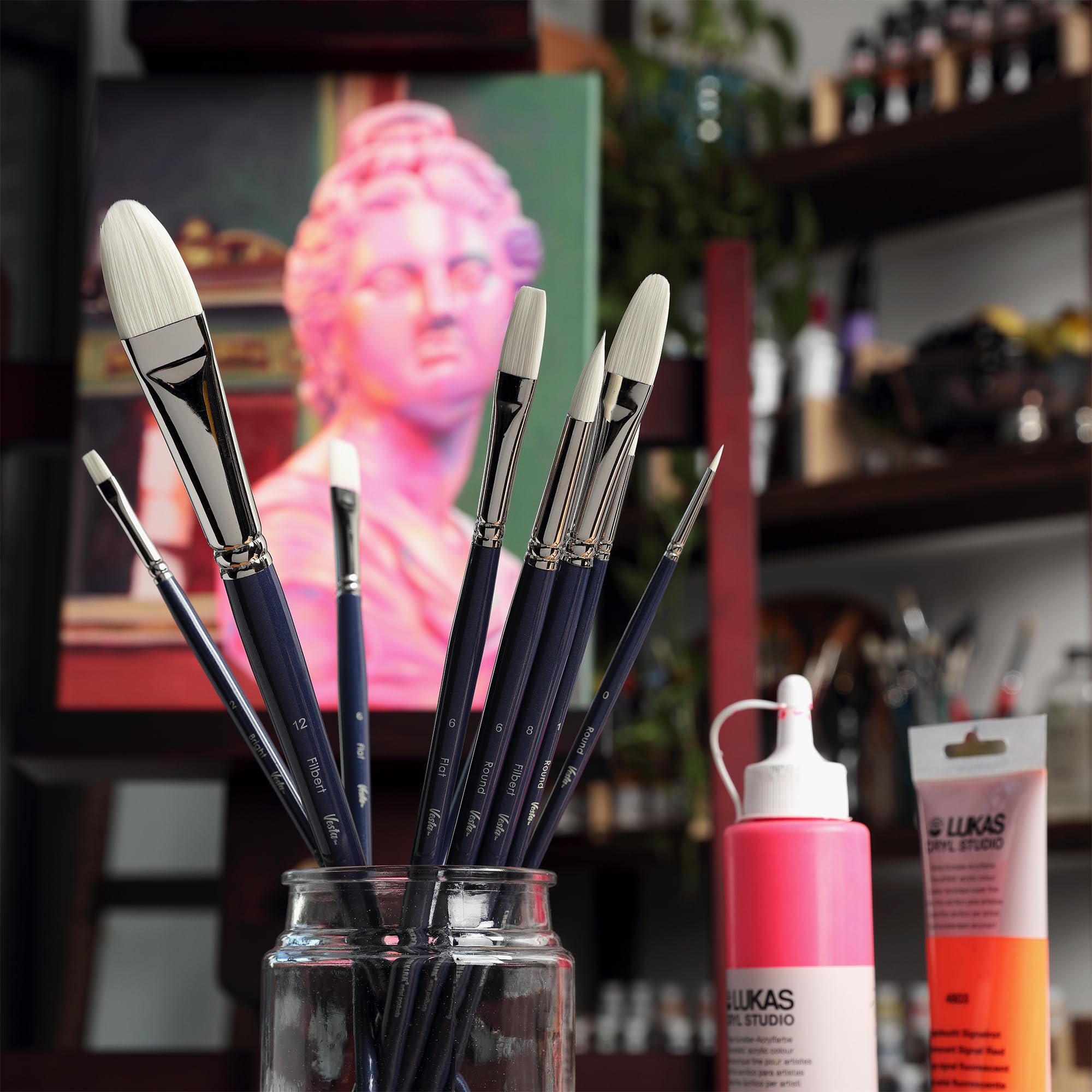 Creative Mark Vesta Synthetik-Pinsel-Sets – Fortschrittliche All-Media-Pinsel für maximale Kontrolle, Studenten, Künstler, Malen, Klassenzimmer und mehr! – [Filbert – Set von 7]