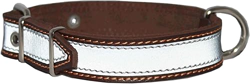 Miniatura 3 de Collar de perro reflectante de cuero genuino de 22 pulgadas de largo 1.25 pulgadas de ancho, color marrón para cuello de 15.5 a 19.5 pulgadas