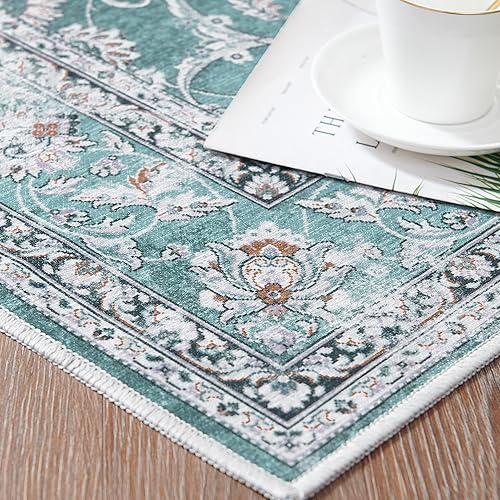 Miniatura 120 de jinchan Alfombra de área lavable de 3 x 5, alfombra vintage envejecida, alfombra para entrada interior, delgada, tradicional, gris, floral, ligera