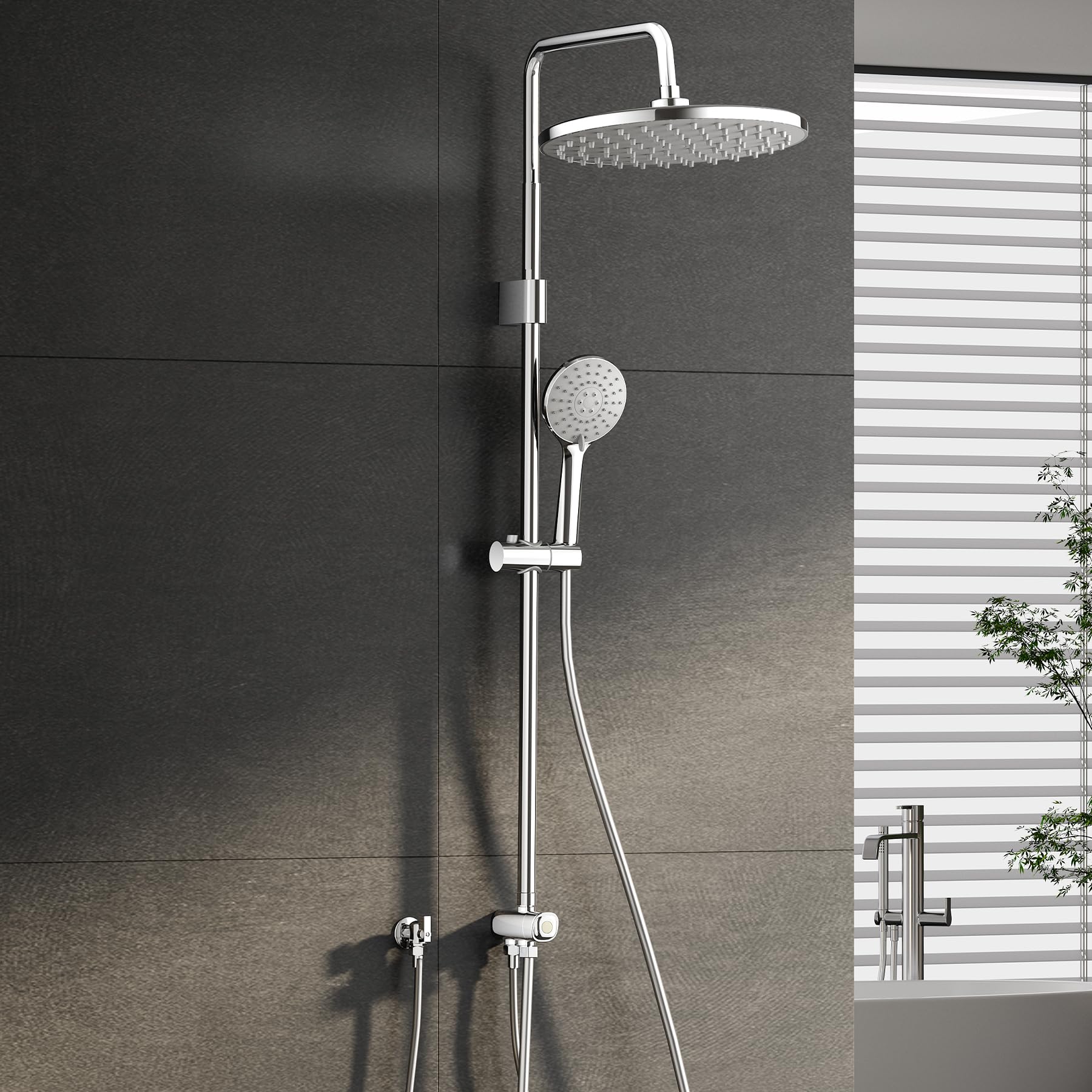 Regendusche ohne Armatur – Duschsystem aus Edelstahl mit Runder Regendusche Duschkopf, Höhenverstellbare Duschstange, Chrom-Oberfläche, für Badezimmer