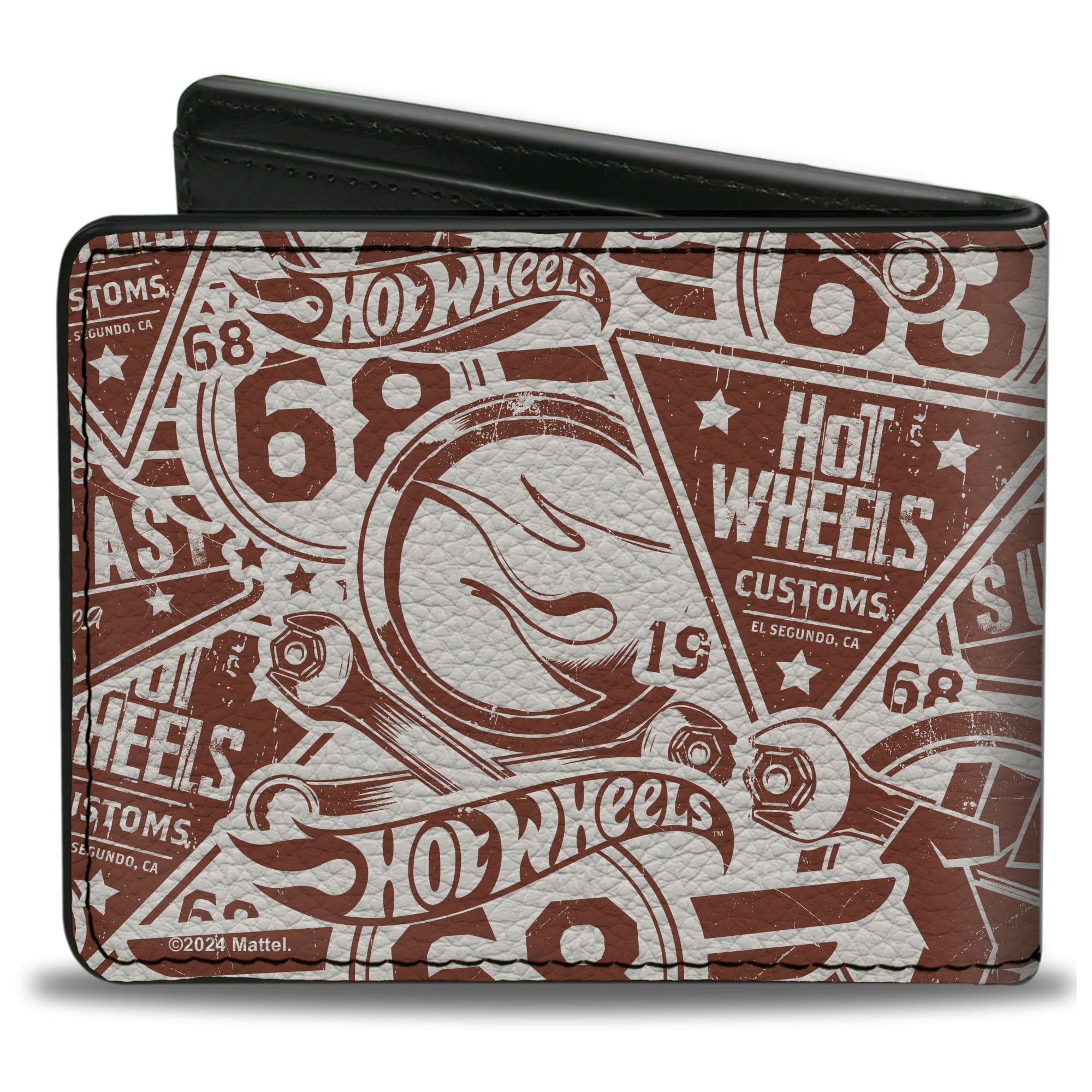 Buckle-Down Mattel Wallet, Bifold, Hot Wheels 68 Icons Collage Burgundy White, Vegan Leather