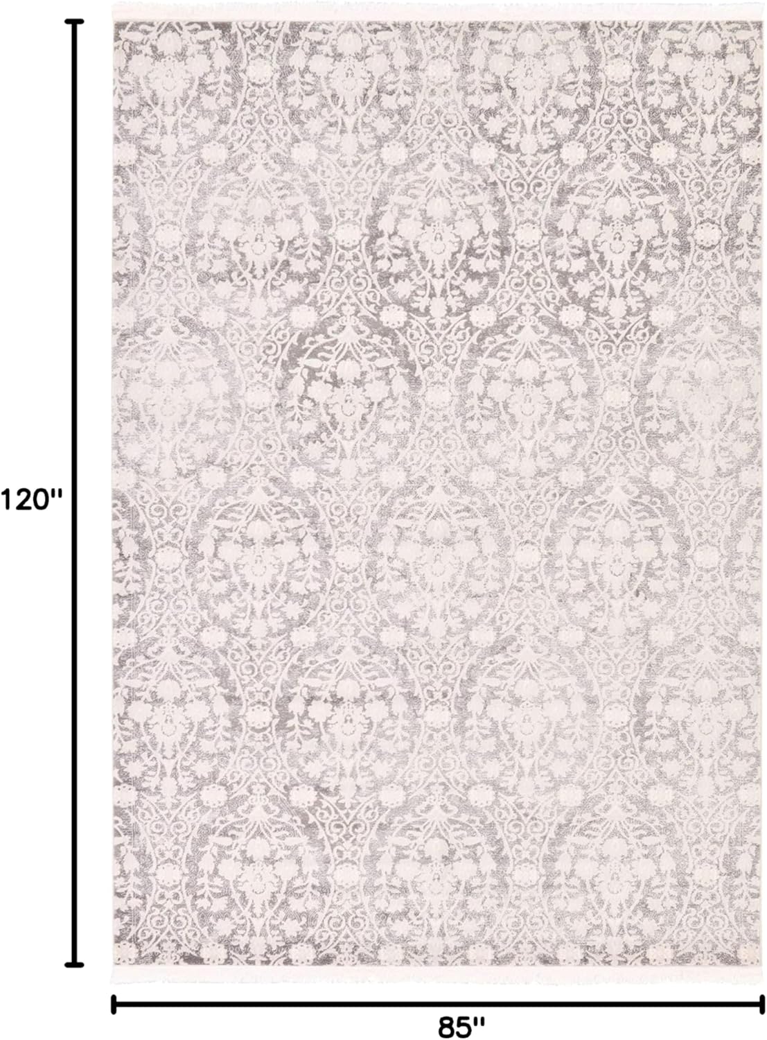 Unique Loom Traditional Classic Intricate Design Distressed Vintage Detail, Area Rug, 7' 0" x 10' 0", Gray/Ivory