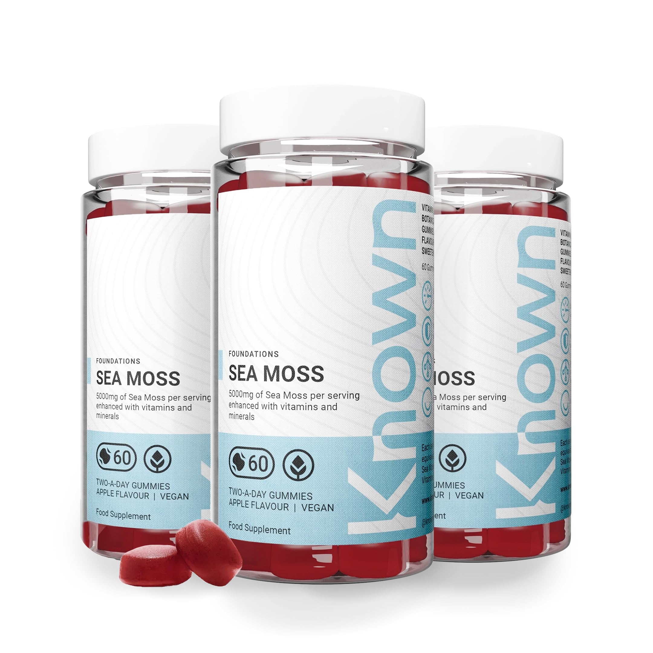 Known Tasty Sea Moss Gummies - 5000mg Sea Moss, Vitamin C, Iodine - Supports Immunity - Natural Apple Flavour - 60 Vegan Gummies, 3 Months Supply