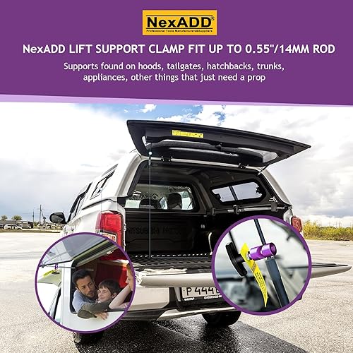 Miniatura 3 de Soporte de capó de automóvil y pinza de bujía de 0.55 pulgadas con punta de latón, color morado, 2 unidades, soporte universal para capó, abrazadera