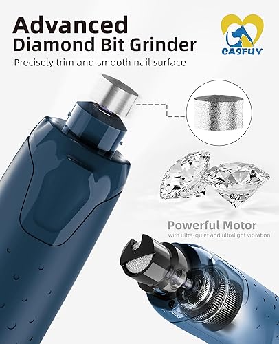 Miniatura 7 de Casfuy Molinillo de uñas para perros de 6 velocidades, 45 dB, recortador de uñas eléctrico silencioso con 2 luces LED para perros y gatos grandes,
