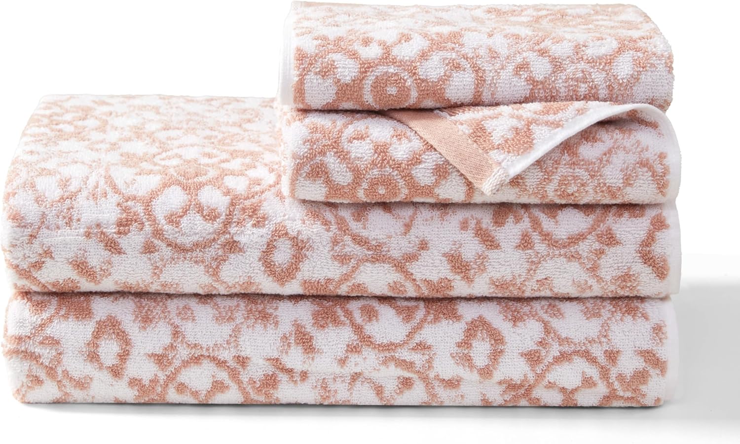 Jessica Simpson - Bath Towel 4 Piece Set, Aziza, Premium Bathroom Decor, Includes 2 Hand Towels and 2 Shower Towels, 100% Cotton & Machine Washable, Rose Smoke