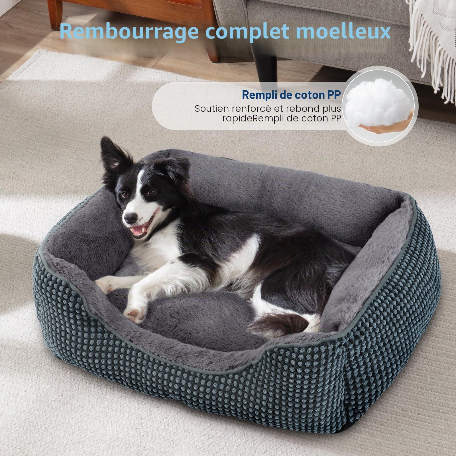 FURTIME Panier pour Chien Moyen Taille, Lit Chien Lavable Duveteux, Antidérapant Coussin Anti-anxiété pour Moyen Grande Chiens et Chats, 76x61x23cm