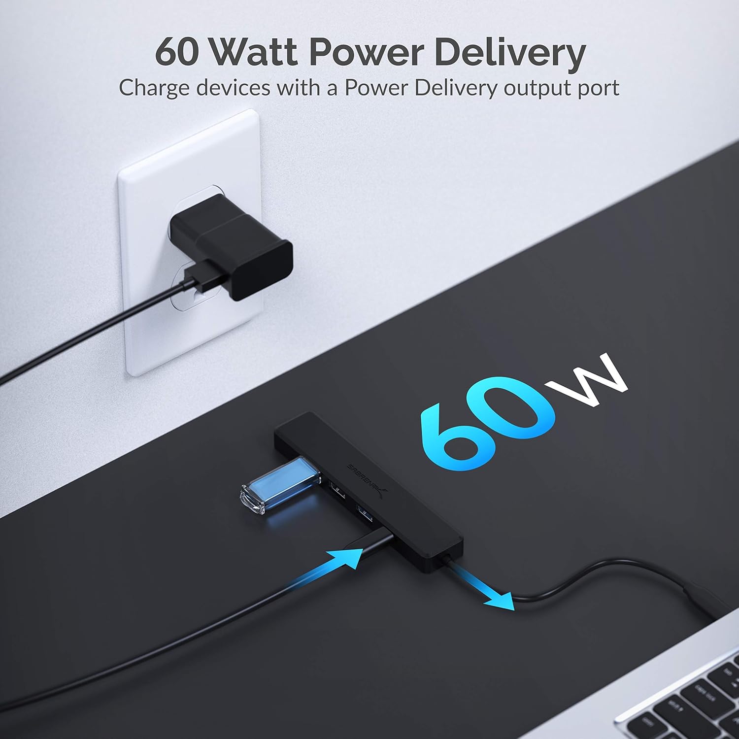 Sabrent Multi-Port USB Type-C Hub with 4k HDMI | Power Delivery (60 Watts) | 1 USB 3.0 Port | 2 USB 2.0 Ports (HB-TC5P) : Everything Else