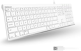 Macally Ultra Slim USB Wired Computer Keyboard - Works as Windows or Mac Wired Keyboard - Full Size Keyboard with Numeric Keypad & 20 Shortcut Keys - Plug and Play Mac Keyboard - White