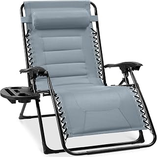 Best Choice Products Oversized Padded Zero Gravity Chair, Folding Outdoor Patio Recliner, XL Anti Gravity Lounger for Backyard w/Headrest, Cup Holder, Side Tray, Polyester Mesh - Breeze Blue