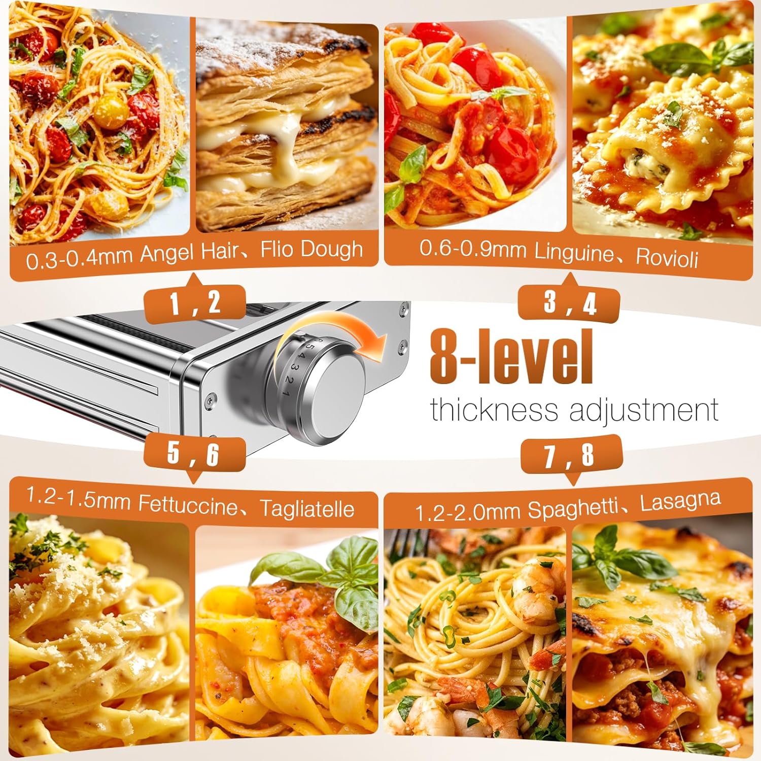 Pasta Attachment for KitchenAid Stand Mixer, 3-in-1 Stainless Steel Pasta Roller and Cutter Set, Includes Pasta Sheet Roller Spaghetti Fettuccine Cutter with 8 Thickness Settings by Fedowal