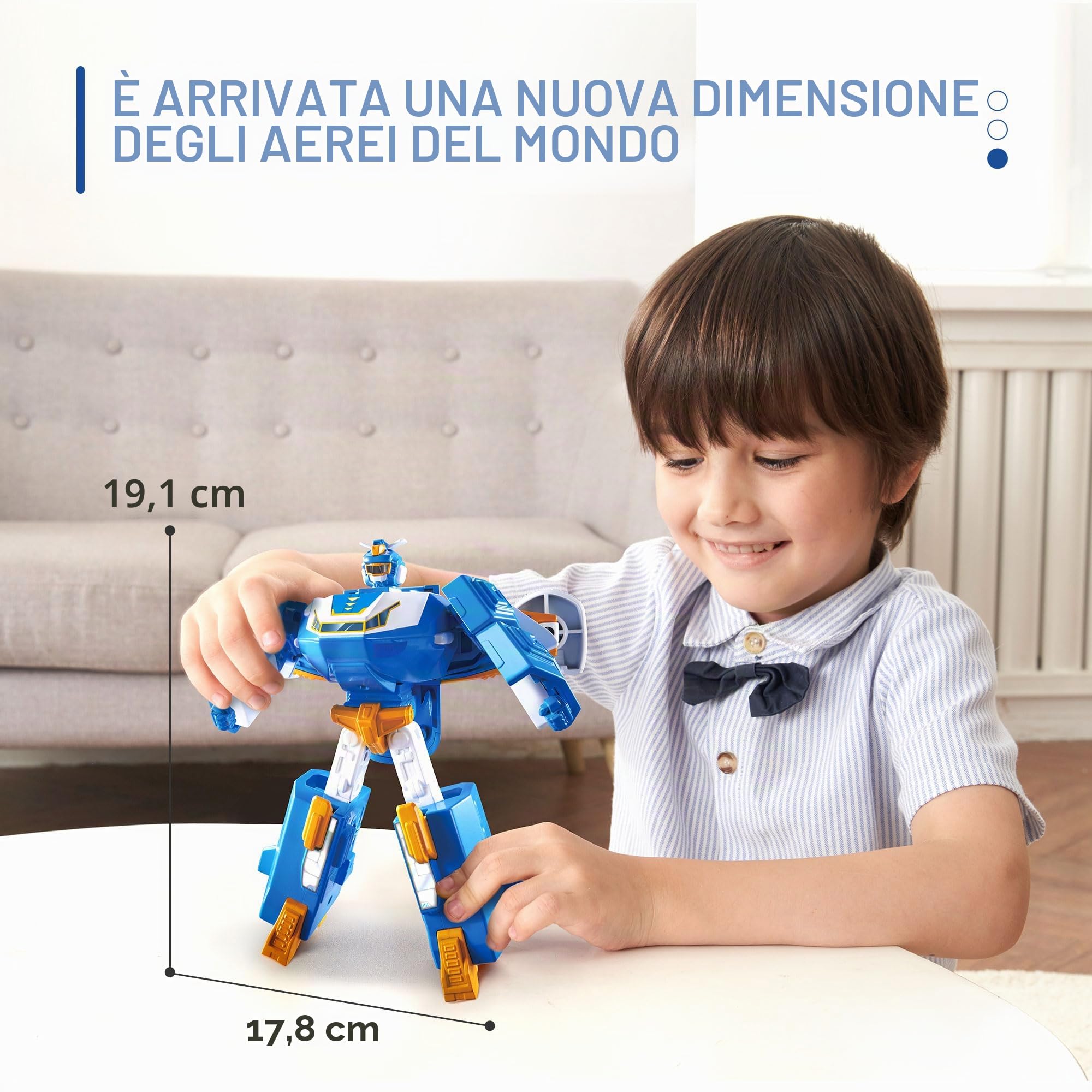 Super Wings 2-in-1 Mini World Aircraft Transforming Robot con effetti luminosi e sonori, giocattoli Transformable per bambini e bambine dai 3 anni in su