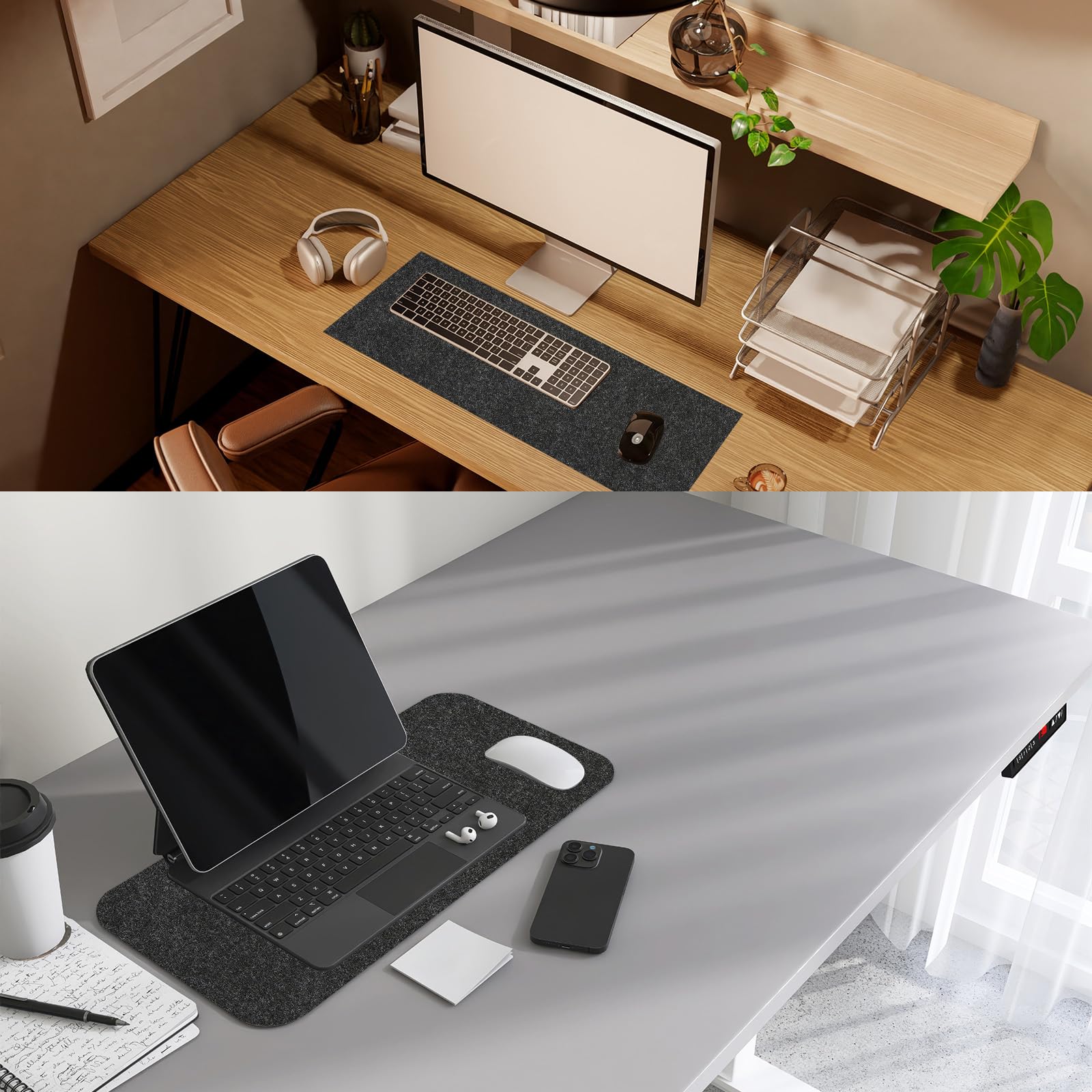 PATIKIL Filz Schreibtischunterlage Schwarz, 120 x 60 cm Mauspad XXL, Rutschfester Schreibtischschutz für Büro, Schreibtisch und weitläufige Mausbewegungen