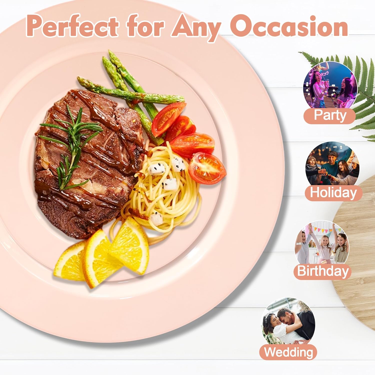 60 PCS Pink Plastic Plates, Plastic Disposable Plates Include 30 Dinner Plate and 30 Dessert Plate Perfect for Holiday, Birthday, Wedding & Party