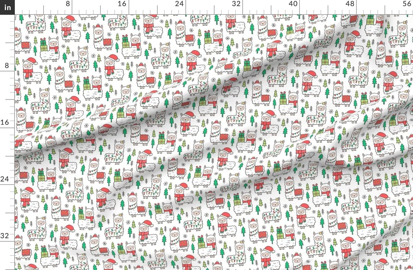 Spoonflower Fabric - Holidays Christmas Llamas White Llama Winter Trees Holiday Whimsical Printed on Organic Cotton Sateen Fabric by The Yard - Sewing Quilting Apparel Home Decor