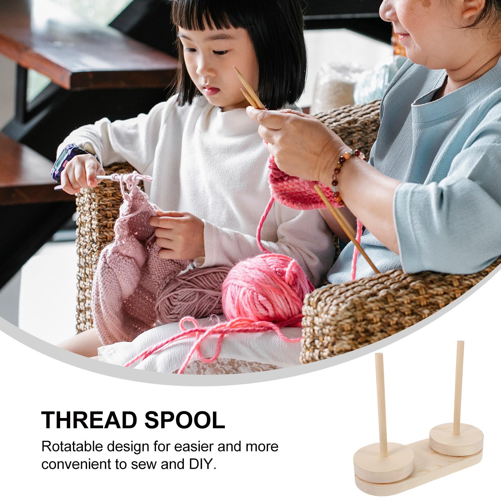 SHINEOFI Porta Filati in Legno Beige Rotante per Ricamo e Cucito Domestico