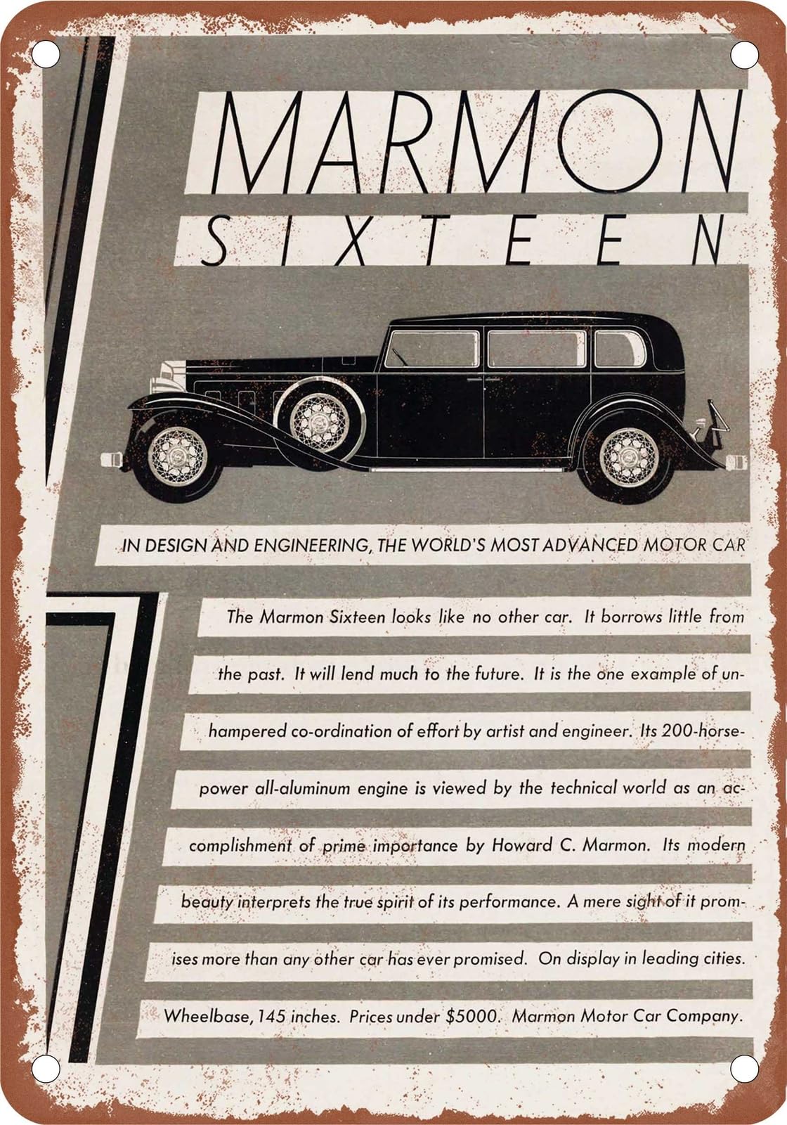 Miaomansenstore Metal Sign - 1931 Marmon Vintage Ad 03 - Old Retro Rusty Look Home Decor