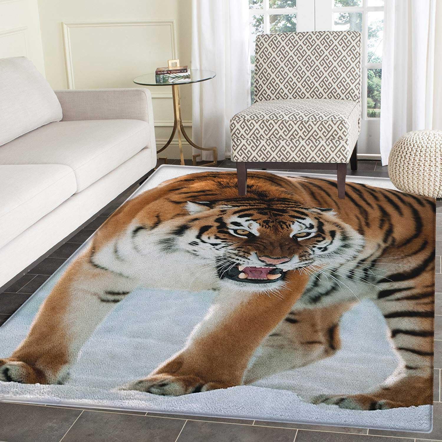 Tiger Area Rug Carpet Closeup of Panthera Tigris Altaica