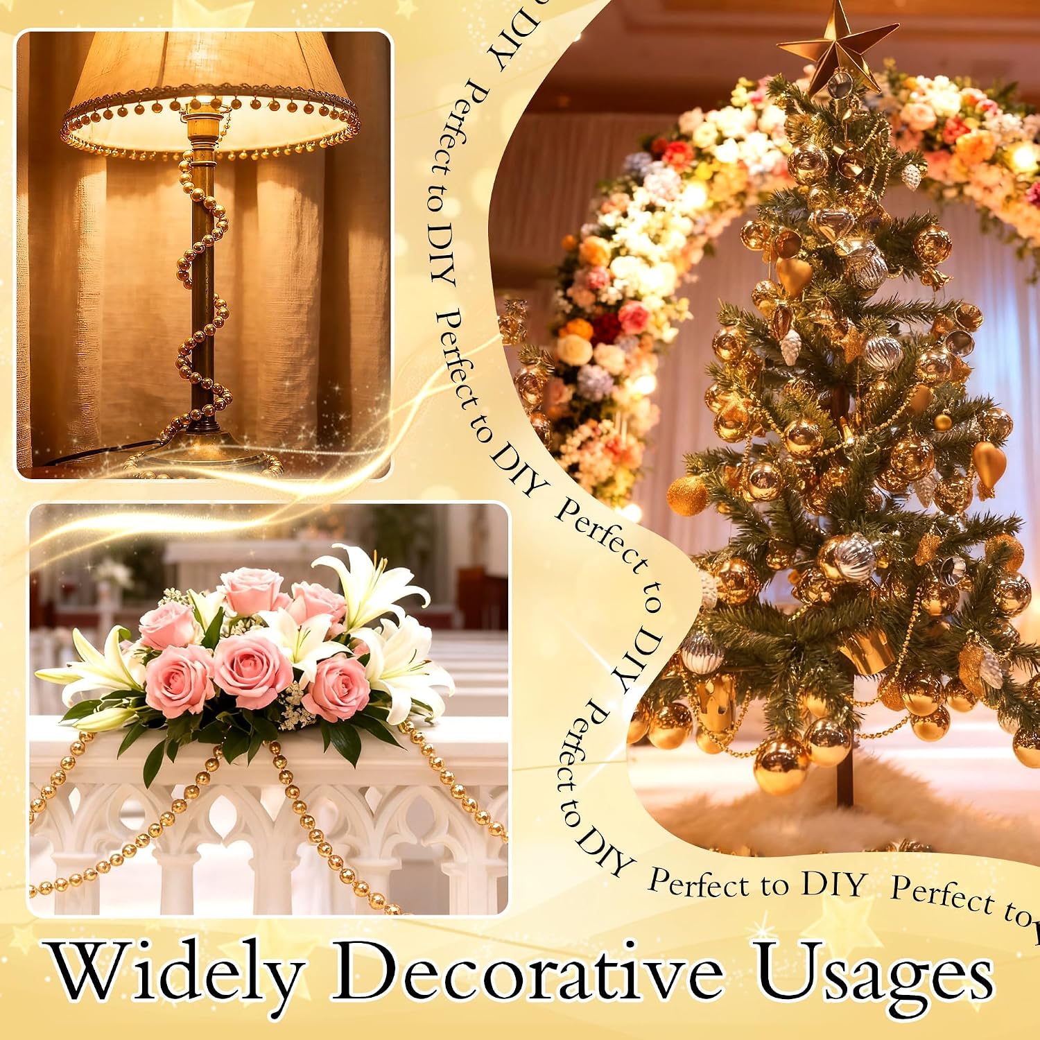 FULZTEY 66 Feets Pearl String Garland Gold Artificial Pearl Beaded Chain