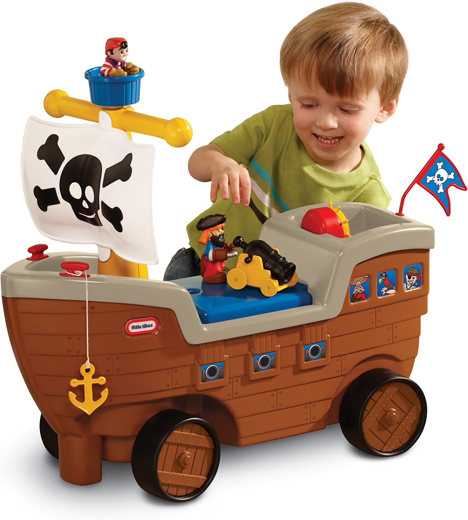 Little Tikes 2-In-1 Pirate Ship Ride-On Boat for Toddlers, Interactive Steering Mast, Realistic Sound Effects, Includes Pirate Figures and Cannon, Indoor Outdoor Playset, 18+ Months- 50 lb Limit