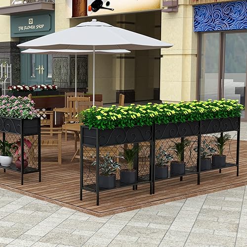 Miniatura 7 de Zhongma Estante de 2 niveles para plantas en maceta para interiores y exteriores, soporte de metal resistente para plantas, paneles de barandilla de