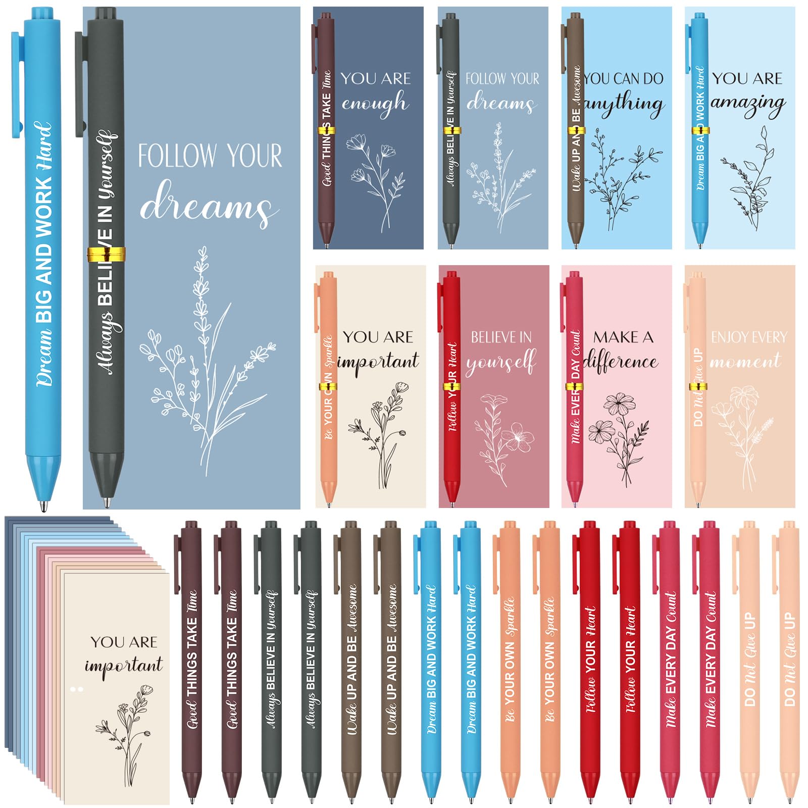 CNSJ 24 Sets Inspirational Ballpoint Pens Motivational Retractable Ballpoint Quotes Pen with Positive Cards for Teacher Staff Office School Home