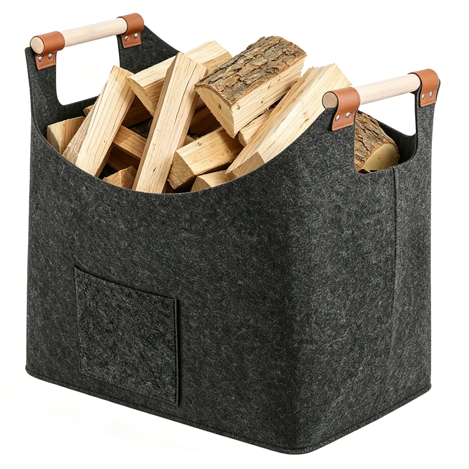 Canasta De Leña 45 x 32 x 40 cm 60L, Cesta de fieltro Fieltro extra grueso y asa reforzada, Cesto para leña plegable Bolsa, para Guardar Periódicos y la Chimenea