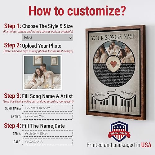 Vista 44 de H-DEWALL Letras de canciones personalizadas, lienzo enmarcado en marrón, música romántica del día de San Valentín, regalo personalizado para marido